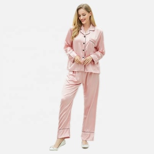 Pajama Set <strong>Long</strong> Sleeve New Design Satin Pajamas Silk Women Sleepwear Sets Satin <strong>Nighty</strong> - Product Image 3