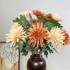 Chrysanthème artificiel en soie à trois têtes, motif griffe de crabe, <span class=keywords><strong>pour</strong></span> décoration intérieure et matériel de pose sur piquet - Product Image 6