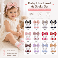 Ensemble cadeau pour bébé fille, dentelle luxueuse en fil d'or, nœud papillon et chaussettes confortables pour la photographie