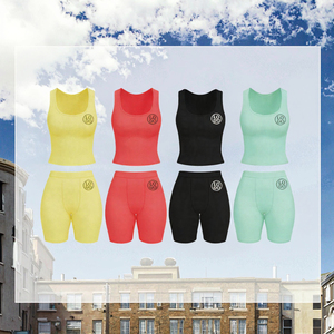 Solid Ribbed <b>Knitting</b> Fabric Tank Top Cotton Spandex Breathable Loungewear Women <b>Sets</b> Above Knee Summer Skinny Short Custom Logo - Product Image 3