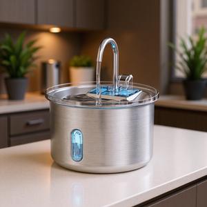 เครื่องกรองน้ำอัตโนมัติสำหรับแมวและสุนัข ทำจากสแตนเลส พร้อมไฟแสดงระดับน้ำ - Product Image 1