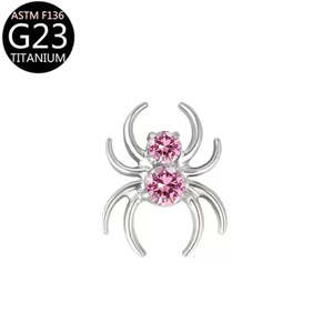 Pendientes de titanio G23 al por mayor con <span class=keywords><strong>doble</strong></span> circonita <span class=keywords><strong>en</strong></span> forma de araña, aretes de cartílago con parte trasera plana, anillos para labios, joyería para <span class=keywords><strong>piercing</strong></span> corporal - Product Image 5