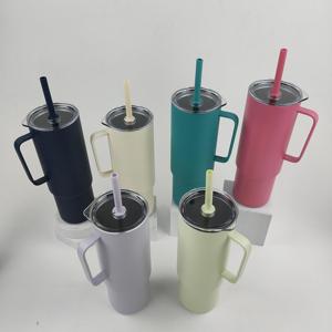Custom <b>40oz</b> Stainless Steel Travel <b>Tumbler</b> <b>Handle</b> Straw Leakproof Lid Double Wall Vacuum Insulated Dishwasher Microwave Safe - Product Image 2