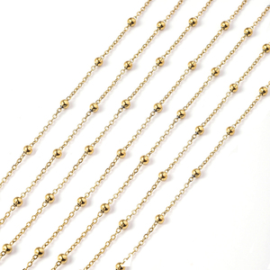 Venta al por mayor de cadenas de acero inoxidable, cadena satélite chapada en oro con cuentas, collar de cadenas finas para joyería permanente - Product Image 1
