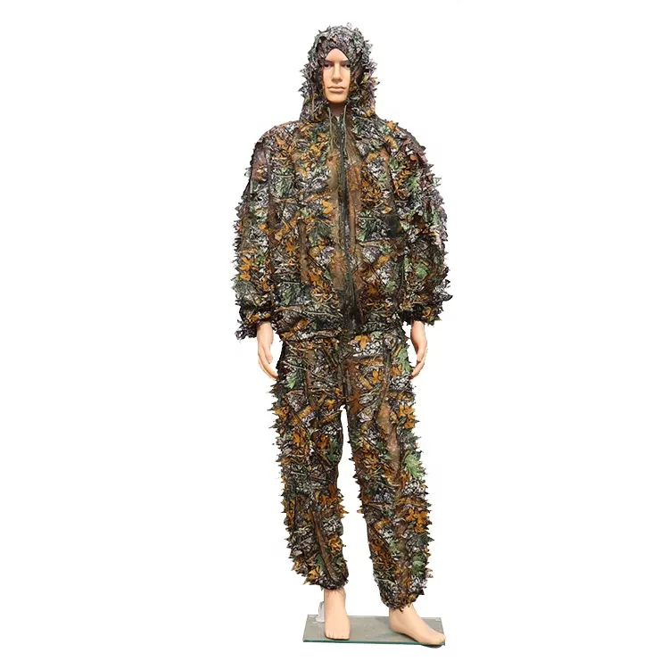 Weiteli Ghillie terno adulto 3D roupa de caça folhada com capuz e camuflagem florestal