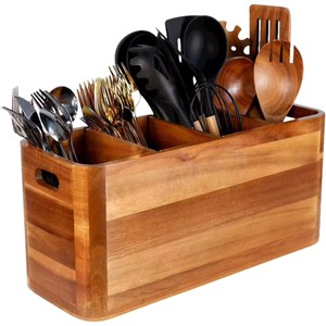 Caja organizadora de cubiertos de madera de 37 cm x 15,2 cm x 11,5 cm con compartimentos para almacenamiento en la mesa de la cocina - Product Image 4