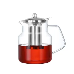 Glass tea hot pot with metal infuser glass teapot set tea pot