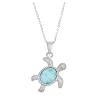 Joyería Hawaiana de Plata Esterlina 925 con Diseño de Vida Marina, Colgante de Tortuga Marina con Larimar Natural y Cadena de Cable