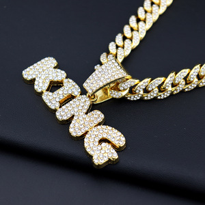 Pendentif personnalisé Lettres ROI Chaîne cubaine Colliers HipHop en cristal bling glacé Bijoux de charme pour hommes - Product Image 3