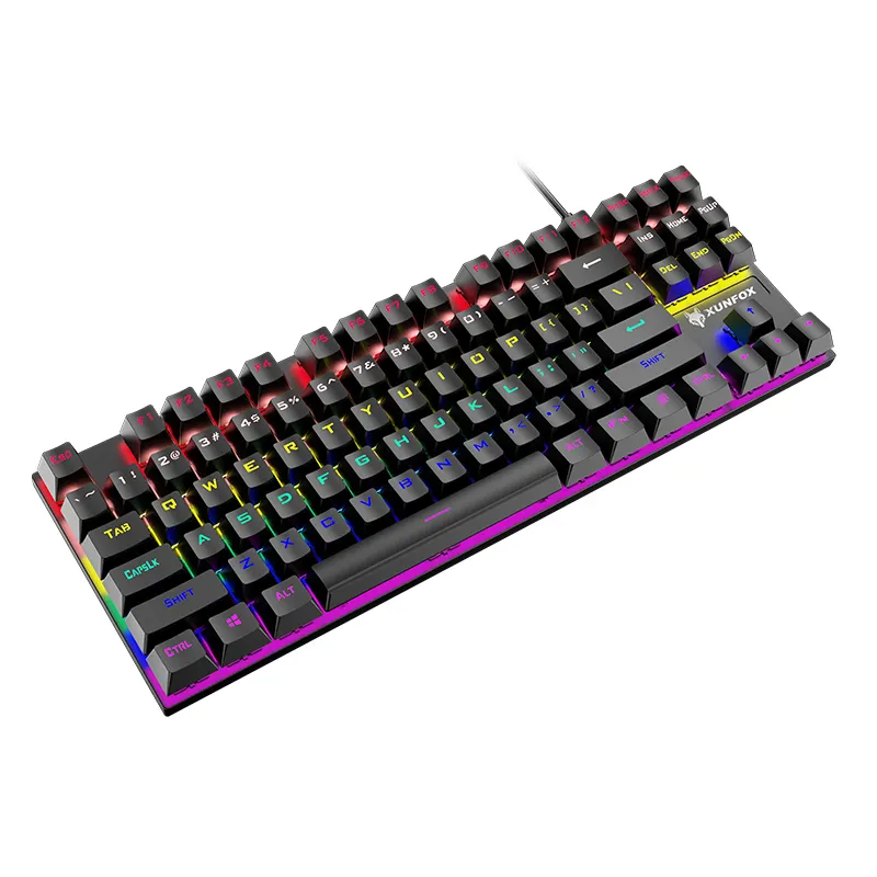 Fabrika fiyat ucuz 87 tuşları arkadan aydınlatmalı çeşitli renkler yüksek kalite mavi anahtarı TKL mekanik klavye