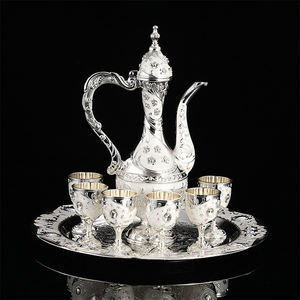 Vintage lusso europeo oro regalo di nozze in metallo teiera e vassoio da tè con 6 tazze per servire il tè - Product Image 2