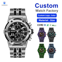 Jam Tangan Pria Quartz Mewah Logo Kustom 100m Tahan Air Jarum Bercahaya Tali Baja Tahan Karat OEM Bisnis Kasual untuk Pria