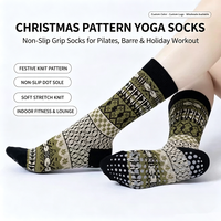 Chaussettes de yoga, pilates et barre festives pour femmes, à thème de Noël, en tricot double aiguille, antidérapantes avec points, pour entraînement en intérieur