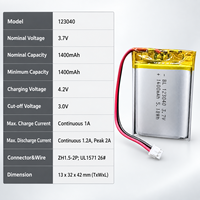 Baterai Lithium Polymer 3.7V 123040 1400mAh Dapat Diisi Ulang dengan Kabel PCM untuk Monitor Bayi Video Monitor Bayi