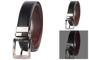 Ceinture en cuir véritable de qualité supérieure pour hommes bleus élégants en cuir de vache avec double couture et boucle en alliage - Product Image 3