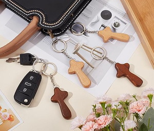 Xinrunjin créatif Simple croix en bois pendentif en bois massif porte-clés gravé Logo église chrétienne porte-clés cadeau décoratif - Product Image 3