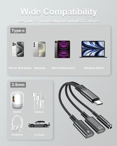 3 in 1 <b>USB</b>-<b>C</b> to 3.5mm Headphone Audio <b>Adapter</b> Cable and Phone Charger <b>Adapter</b> <b>Type</b> <b>C</b> Aux Converter Headphone Jack Dongle Cord - Product Image 6