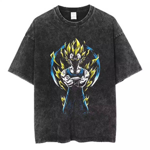 Washed Vintage Knitted <strong>T</strong>-<strong>shirt</strong> Wukong Summer Cartoon Casual Loose and Versatile Short Sleeved Retro Printed Top 240g - Product Image 4