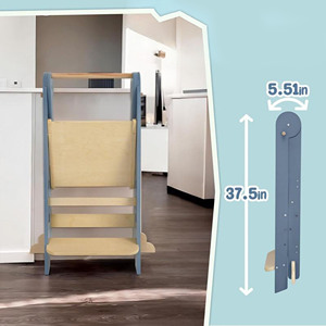 Kids Wooden Multi-function Folding Learning Tower with Handle Montessori 3 Adjustable Heights Kids <b>Step</b> <b>Stool</b> Chair - Product Image 4