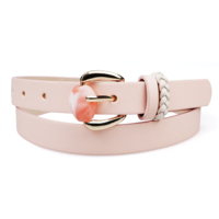 Ceinture fine en cuir PU rose personnalisée pour filles avec boucle en alliage de zinc doré en résine en forme de cœur et passant en cuir tressé pour robes