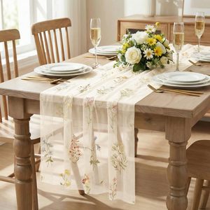 Runner da Tavola in Garza <span class=keywords><strong>Beige</strong></span> con Ricami Floreali, 120 Pollici 10FT, Decorazione Stagionale Primaverile per Tavolo da <span class=keywords><strong>Cucina</strong></span> e Sala da Pranzo - Product Image 2