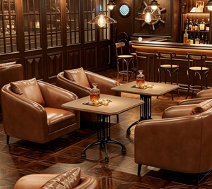 Meubles de bar <span class=keywords><strong>vintage</strong></span> de qualité commerciale, chaises en cuir de luxe avec tables en bois pour bar à whisky et club - Product Image 2