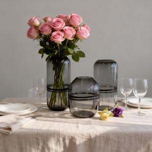 Jarrón de cristal de vidrio sódico pulido, estilo nórdico, artístico, hecho a mano, con diseño de dibujo, efecto de ceniza ahumada y viento frío, para decoración suave en sala de exhibición. - Product Image 1