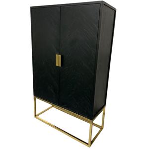 ตู้เก็บของห้องนั่งเล่นทันสมัย สีดำทองเหลือง โครงเหล็ก ผนังไม้ พร้อมบานประตู 2 บาน - Product Image 3