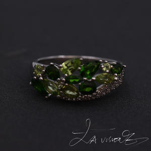 Anillo y Pulsera de la Serie Counterattack con Incrustaciones de Jade, Peridoto Natural, Diopsido y Zafiro Blanco Sintético, Joyería Vintage de Tianjin - Product Image 4