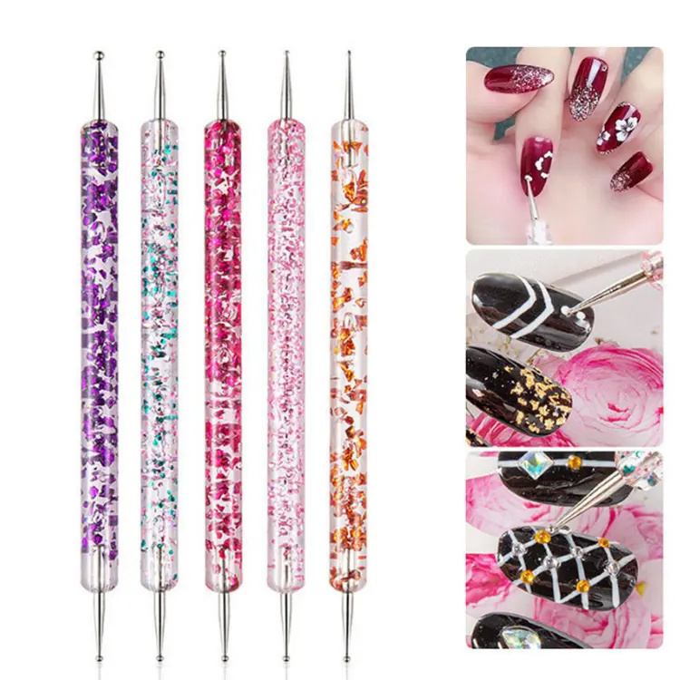 Ensemble de 5 pièces multi-tailles, stylo de perçage de tête en métal, dessin d'ongle, brosse de ligne, strass, outil de ramassage, stylo d'outil de pointage d'ongles