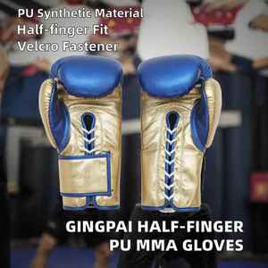 Gants de boxe en PU bleu or à lacets avec sangle de poignet réglable pour adultes, équipement d'entraînement pour arts martiaux - Product Image 2