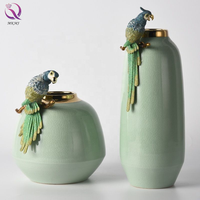 Horloge de table en marbre émaillé vert avec motif perroquet, nouveau style chinois, vase émaillé avec motif perroquet pour salon, table à manger, décoration intérieure