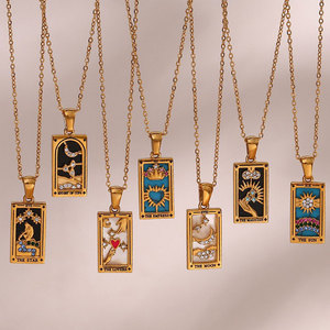 Collar de Acero Inoxidable 316L con Baño de Oro PVD de 14k/18k, Resistente al Agua y al Deslustre, con Dije de Carta del Tarot y Circonitas, para Mujer - Product Image 1