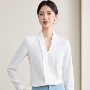 Camisas de Cetim para Mulheres com Decote em V e Manga Longa para o Início do Outono, Roupas Profissionais em Tamanhos Grandes - Product Image 1
