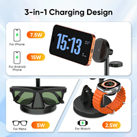 Base 3-en-1 pour téléphone portable/montre/lunettes, base de charge sans fil 15W, charge rapide, support de rangement de bureau pour Meta AI Ray-Ban