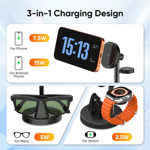 Base 3-in-1 per Telefono/Smartwatch/Occhiali, Base di Ricarica Wireless 15W, Supporto da Scrivania per Ricarica Rapida e Organizzazione, Compatibile con Meta AI Ray-Ban - Product Image 3
