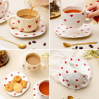 Ins forma irregular lindo corazón taza de café platillo conjunto pareja regalo logotipo impreso cerámica personalizada tazas de café espresso