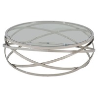 Table basse ronde moderne avec acier inoxydable doré et verre Grands lots pour cuisine, salon ou hôtel