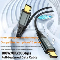 PD100W USB 3.2 20Gbps ThunderBolt 3 Type C à Type C Câble 8K @ 60Hz Câble USB-C Cordon Pour iPhone 15 Pro Max MacBook Samsung 2/3m