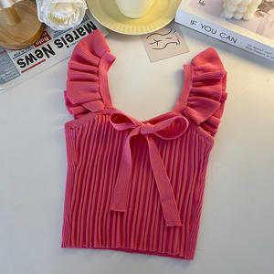 2024 Женская Летняя трикотажная камисоль, женский укороченный эластичный Топ без рукавов с карамельным бантом - Product Image 2