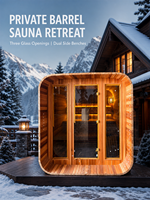 Sauna extérieur moderne en cèdre rouge canadien EnjoySaunas pour 4 personnes, poêle à sauna 6KW, chauffage électrique, verre panoramique, jardin, CE