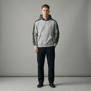 Sudadera con Capucha Minimalista Premium para Hombre, Estilo Deportivo, Color Gris Jaspeado con Paneles a Cuadros, Sudadera Gruesa de Algodón para Uso Diario - Product Image 2