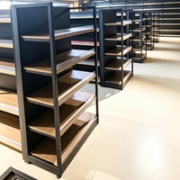 Système d'étagères de supermarché en acier personnalisable en usine, avec rayonnages en MDF et bois, conçu pour l'équipement de magasin d'alimentation