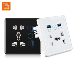 TYSH Wifi Smart Universal Power Wall Socket With USB Smart Home Glass Panel Smart Socket 13A Outlet Tuya App Remote Control
