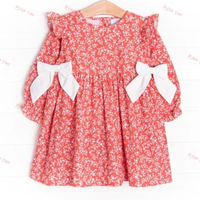 Robes à manches longues pour petite fille avec imprimé floral personnalisé, en coton tricoté, avec de grands nœuds, col à revers, robe de princesse pour bébé fille, tenue d'automne et d'hiver