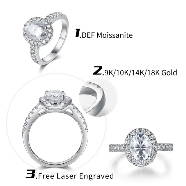 Individueller 18k echter weißer Goldring Brillantschnitt Moissanit-Diamant Verlobungsring