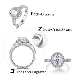 Anel de ouro branco real 18K personalizado com diamante Moissanite corte brilhante