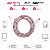 Câble de charge USB Type C 4 en 1 à carreaux roses avec perles, cordon de transfert de données, accessoire de mode