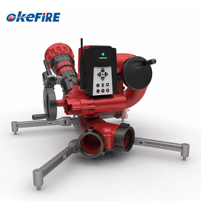 Okefire Portable Remote Control Turret Electric Firefighting Monitor 3600LPM Oscillating Water Cannon for Firemen