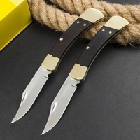 Couteau de chasse pliant en acier 5Cr, manche en ébène et cuivre, lame pointue de qualité industrielle pour camping en extérieur, 3mm, personnalisé OEM, fait main